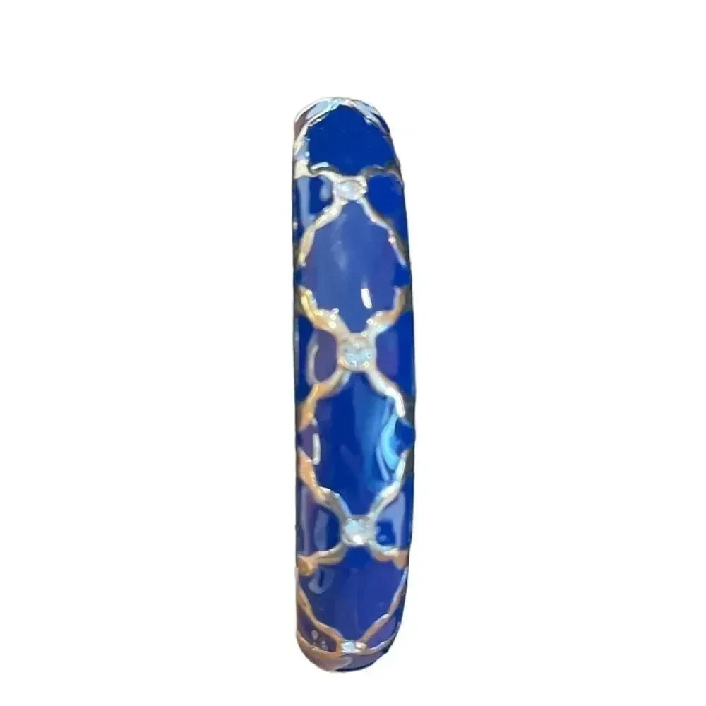 Blue and gold enamel bracelet with rhinestone detail and hinge